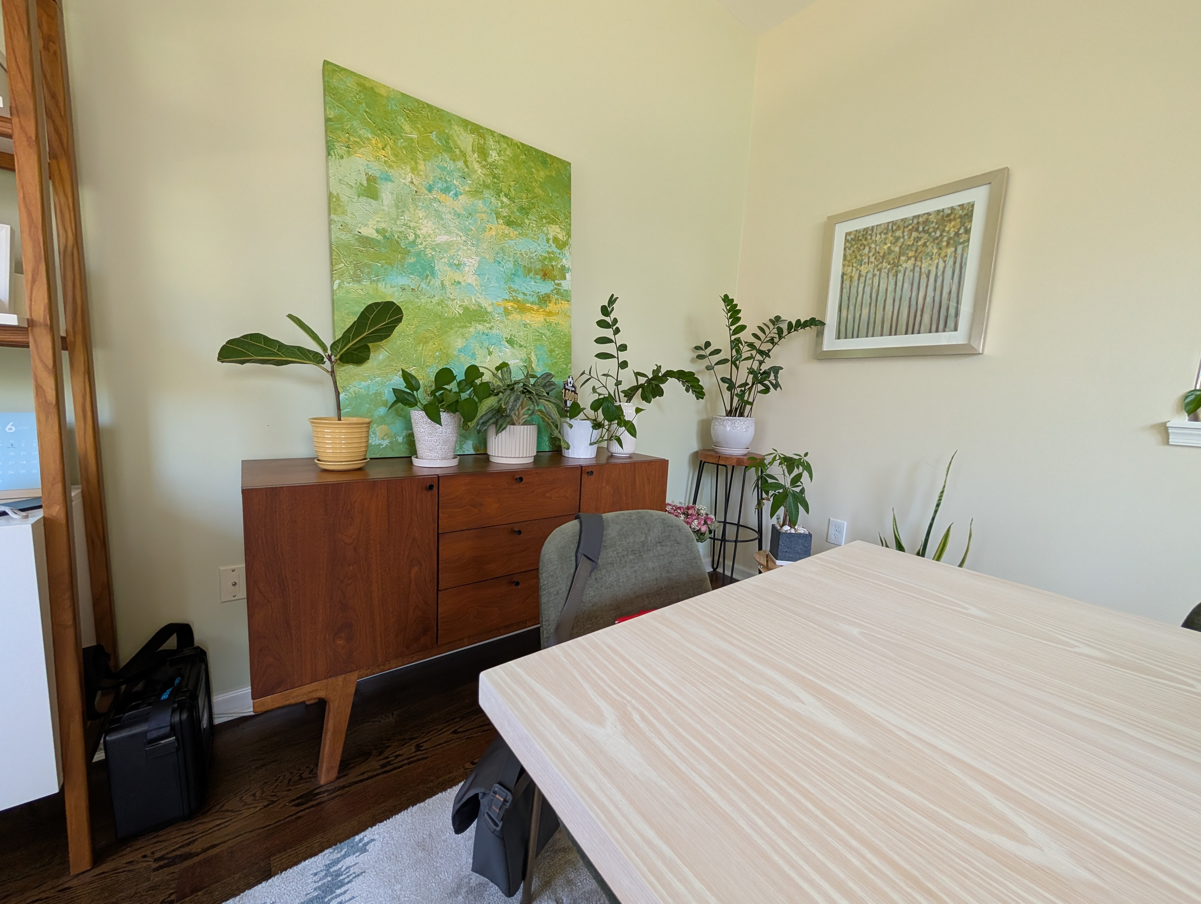 Dining credenza with plants and art
